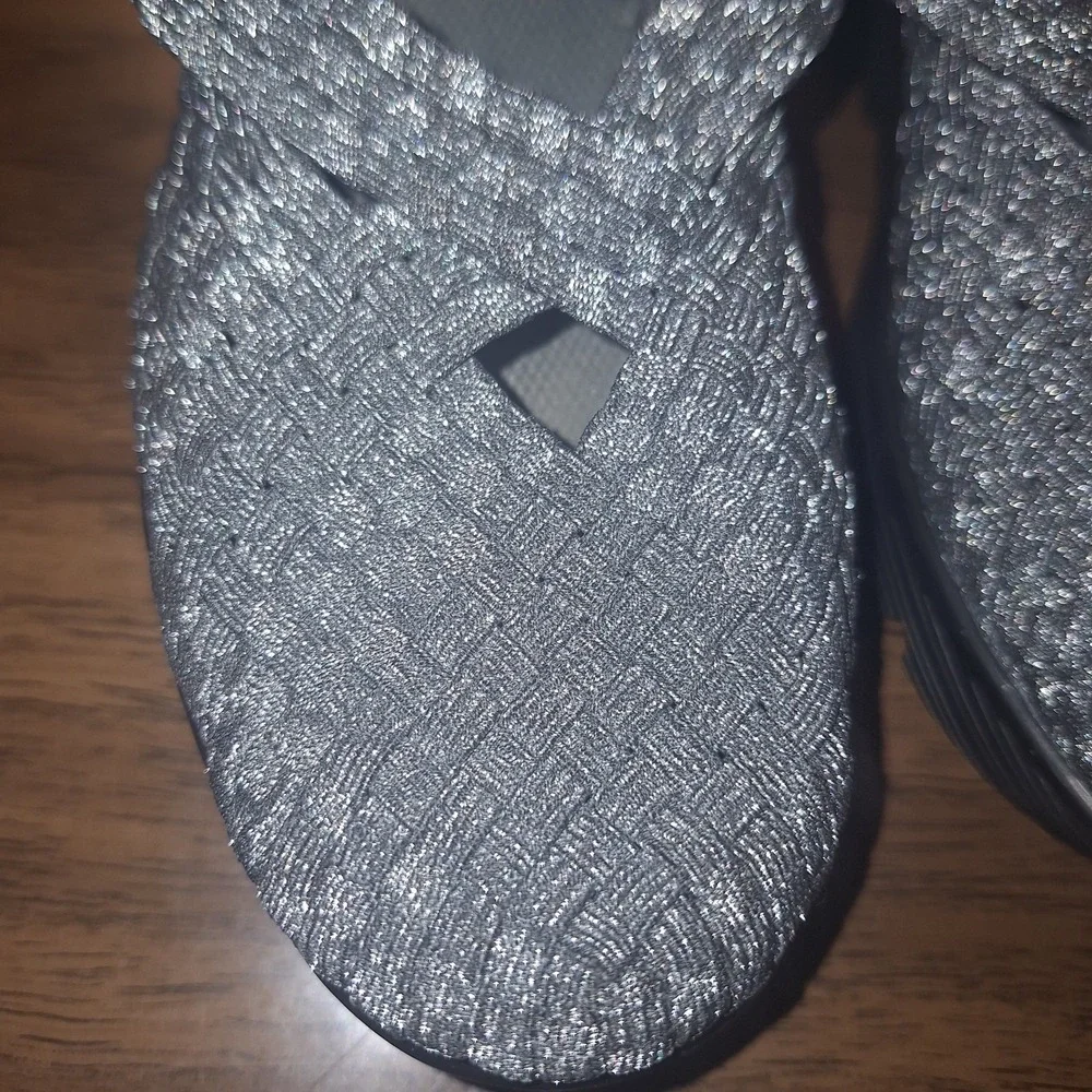 Bernie Mev Woven Wedge Size 40 Mary Janes Slip On Gray Silver Elastic US 9 9.5
